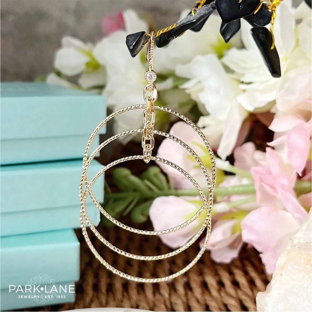 Park Lane TEMPO Multi-Hoop Dangling Gold Earrings, Featherlight, 3” Long, NWT